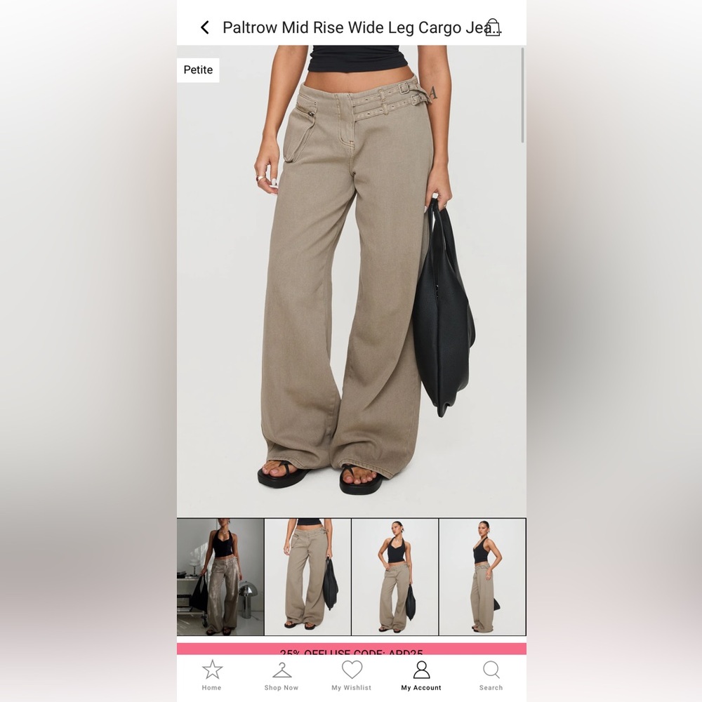 Princess Polly Paltrow mid rise wide leg cargo jean Petite size 6
